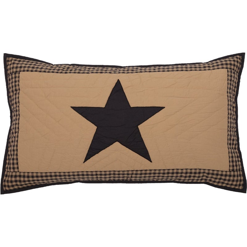 VHC Brands Check Star Cotton Primitive Bedding Hand Quilted Appliqued King Sham, Raven Black - Image 4